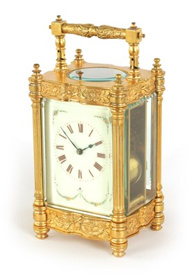 Lot 761 - A LARGE GILT BRASS LATE 19TH CENTURY FRENCH REPEATING CARRIAGE CLOCK