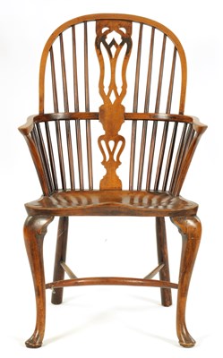 Lot 993 - AN 18TH CENTURY ASH AND ELM CABRIOLE LEG WINDSOR CHAIR