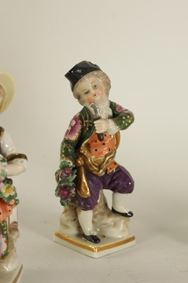 Lot 44 - TWO 18TH CENTURY SMALL DERBY FIGURES OF AN OYSTER VENDOR AND A FLOWER SELLER