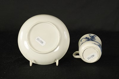 Lot 17 - AN 18TH CENTURY WORCESTER TYPE BLUE AND WHITE TEA CUP AND SAUCER