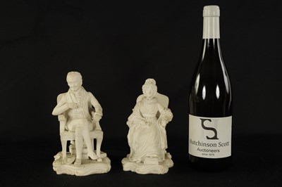 Lot 47 - A PAIR OF EARLY 19TH CENTURY MINTON TYPE BISQUE PORCELAIN FIGURES OF WILLIAM WILBERFORCE  AND HANNAH MOORE