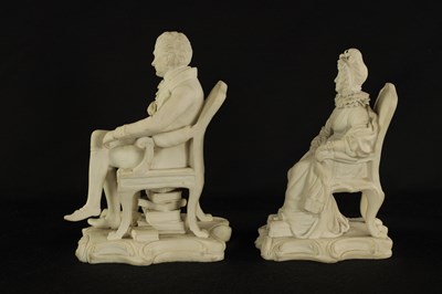 Lot 47 - A PAIR OF EARLY 19TH CENTURY MINTON TYPE BISQUE PORCELAIN FIGURES OF WILLIAM WILBERFORCE  AND HANNAH MOORE