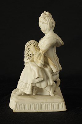 Lot 19 - AN 18TH/EARLY 19TH CENTURY BISQUE PORCELAIN SEATED LADY FIGURE AFTER MEISSEN