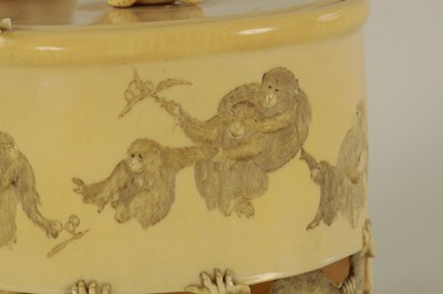 Lot 209 - A JAPANESE MEIJI PERIOD CARVED IVORY TUSK JAR AND COVER