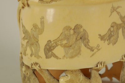 Lot 209 - A JAPANESE MEIJI PERIOD CARVED IVORY TUSK JAR AND COVER
