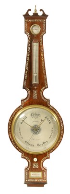 Lot 727 - C. MASPERO, MANCHESTER. A LARGE EARLY VICTORIAN ROSEWOOD AND MOTHER-OF-PEARL INLAID  WHEEL BAROMETER