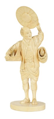 Lot 159 - A JAPANESE MEIJI PERIOD CARVED IVORY FIGURE GROUP