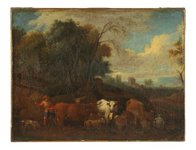 Lot 640 - AN 18TH CENTURY OIL ON CANVAS - CONTINENTAL LANDSCAPE SCENE