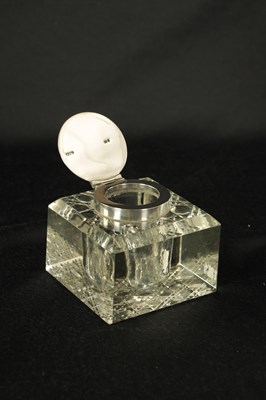 Lot 289 - AN EDWARD VII SQUARE HOBNAIL-CUT GLASS SILVER MOUNTED INKWELL