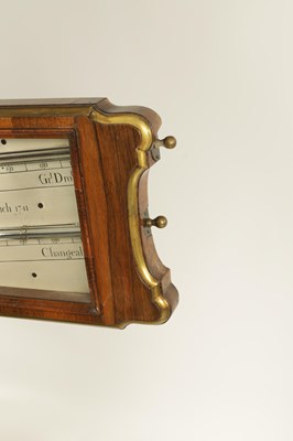 Lot 847 - CHARLES ORME, ASHBY-DE-LA-ZOUCH - DATED 1741. A FINE GEORGE II WALNUT AND BRASS BANDED ANGLE BAROMETER
