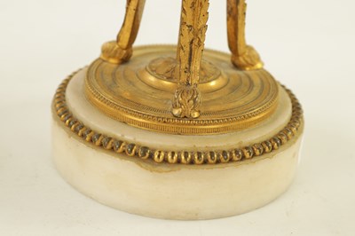 Lot 573 - A PAIR OF 19TH CENTURY ADAM STYLE ORMOLU MOUNTED WHITE MARBLE REVERSIBLE URNS/CANDLESTICKS