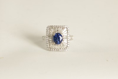 Lot 251 - A LADIES 18CT WHITE GOLD, SAPPHIRE AND DIAMOND RING
