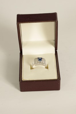 Lot 251 - A LADIES 18CT WHITE GOLD, SAPPHIRE AND DIAMOND RING