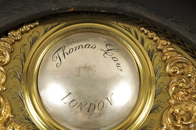 Lot 848 - THOMAS LAW, LONDON.  A MID 18TH CENTURY CHINOISERIE DECORATED BLACK LACQUER EIGHT-DAY AUTOMATON LONGCASE CLOCK