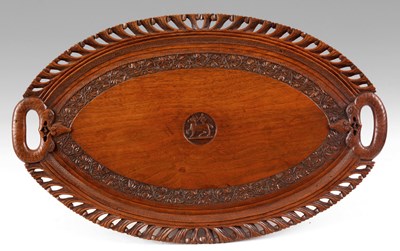 Lot 714 - A 19TH CENTURY TEAK ANGLO INDIAN OVAL TRAY...