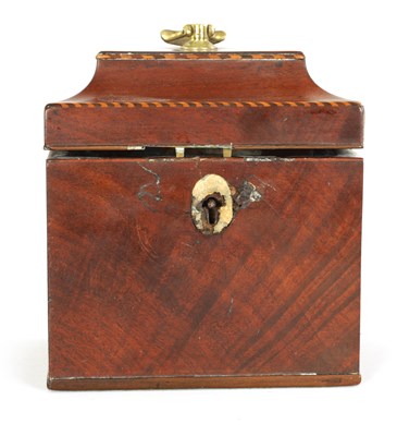 Lot 457 - A GEORGE III FIGURED MAHOGANY RECTANGULAR TEA CADDY