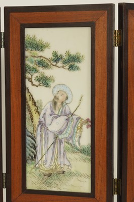 Lot 158 - A CHINESE REPUBLIC FOUR-PANEL PORCELAIN INSET FOLDING TABLE SCREEN