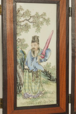 Lot 158 - A CHINESE REPUBLIC FOUR-PANEL PORCELAIN INSET FOLDING TABLE SCREEN