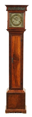 Lot 849 - A 19TH CENTURY WILLIAM AND MARY STYLE HERRING-BANDED, MULBERRY AND WALNUT  EIGHT-DAY WEIGHT DRIVEN MININATURE LONGCASE CLOCK