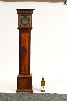 Lot 849 - A 19TH CENTURY WILLIAM AND MARY STYLE HERRING-BANDED, MULBERRY AND WALNUT  EIGHT-DAY WEIGHT DRIVEN MININATURE LONGCASE CLOCK