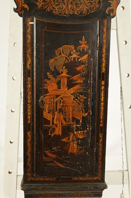 Lot 854 - AN 18TH CENTURY BLACK LACQUER AND CHINOISERIE DECORATED TAVERN CLOCK