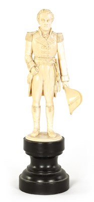 Lot 587 - A FINE 19TH CENTURY CARVED IVORY FIGURE OF THE DUKE OF WELLINGTON