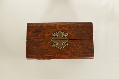 Lot 525 - A 19TH CENTURY OAK HABERDASHERY BOX retailed by F. ALDIS 11 BELGRAVE MANSIONS numbered Rd. 52066/889