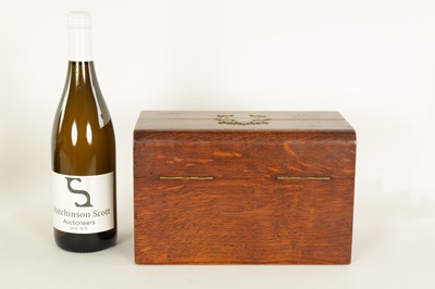 Lot 525 - A 19TH CENTURY OAK HABERDASHERY BOX retailed by F. ALDIS 11 BELGRAVE MANSIONS numbered Rd. 52066/889
