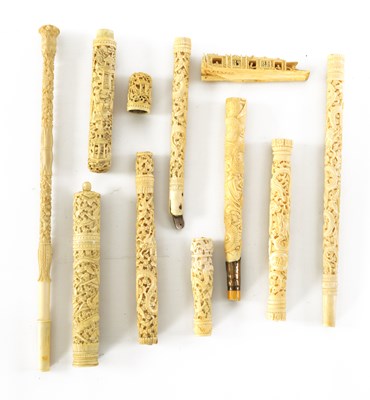 Lot 75 - A COLLECTION OF 19TH CENTURY CARVED CANTONESE IVORY ITEMS