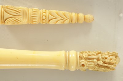 Lot 107 - A COLLECTION OF TEN 19TH CENTURY CARVED IVORY PARASOL HANDLES