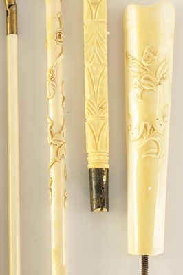 Lot 107 - A COLLECTION OF TEN 19TH CENTURY CARVED IVORY PARASOL HANDLES