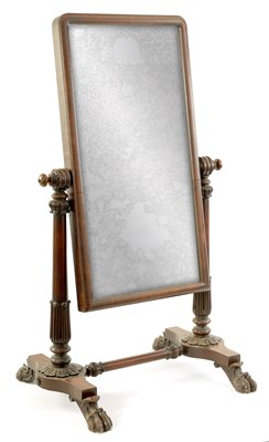 Lot 962 - A WILLIAM IV MAHOGANY CHEVAL MIRROR IN THE MANNER OF GILLOWS