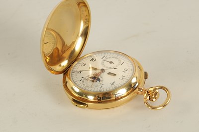 Lot 279 - A LATE 19TH CENTURY 18CT GOLD  HUNTER CHRONOGRAPH QUARTER REPEATING POCKET WATCH