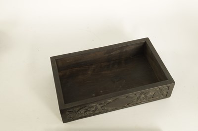 Lot 84 - A 19TH CENTURY CHINESE CARVED HARDWOOD (POSSIBLY ZITAN) LIDDED BOX