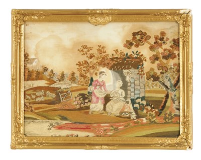 Lot 1183 - AN 18TH CENTURY TAPESTRY ON SILK PANEL
