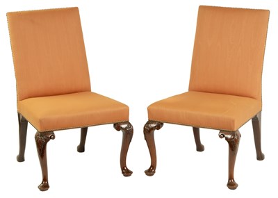 Lot 1004 - A PAIR OF GEORGE II MAHOGANY UPHOLSTERED SIDE CHAIRS