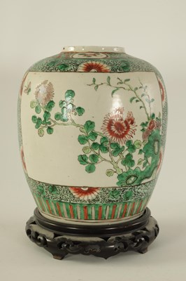 Lot 91 - A 19TH CENTURY CHINESE FAMILLE VERTE GINGER JAR ON STAND