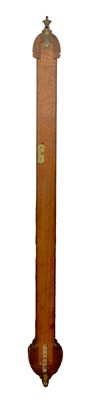 Lot 788 - ADIE & SON, EDINBURGH. A FINE LATE REGENCY FIGURED MAHOGANY BOW-FRONT STICK BAROMETER/THERMOMETER