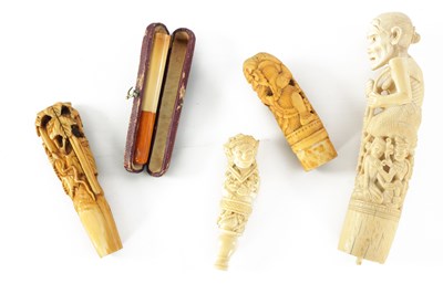 Lot 342 - FOUR 19TH CENTURY CARVED IVORY STICK HANDLES