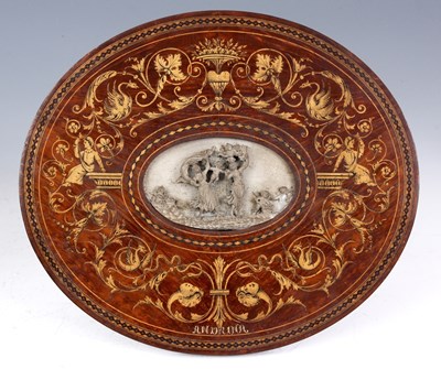 Lot 512 - AN EDWARDIAN CARVED CERAMIC OVAL PLAQUE...