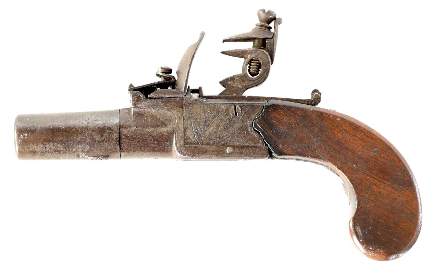 Lot 666 - BASS, LONDON. A LATE 18TH CENTURY FLINT AND BOXLOCK POCKET PISTOL