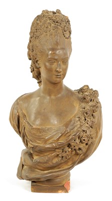 Lot 577 - A 19TH CENTURY CONTINENTAL TERRACOTTA BUST OF A YOUNG LADY