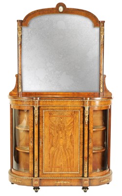 Lot 928 - A 19TH CENTURY ORMOLU MOUNTED FIGURED WALNUT MIRROR BACK CREDENZA OF SMALL PROPORTIONS