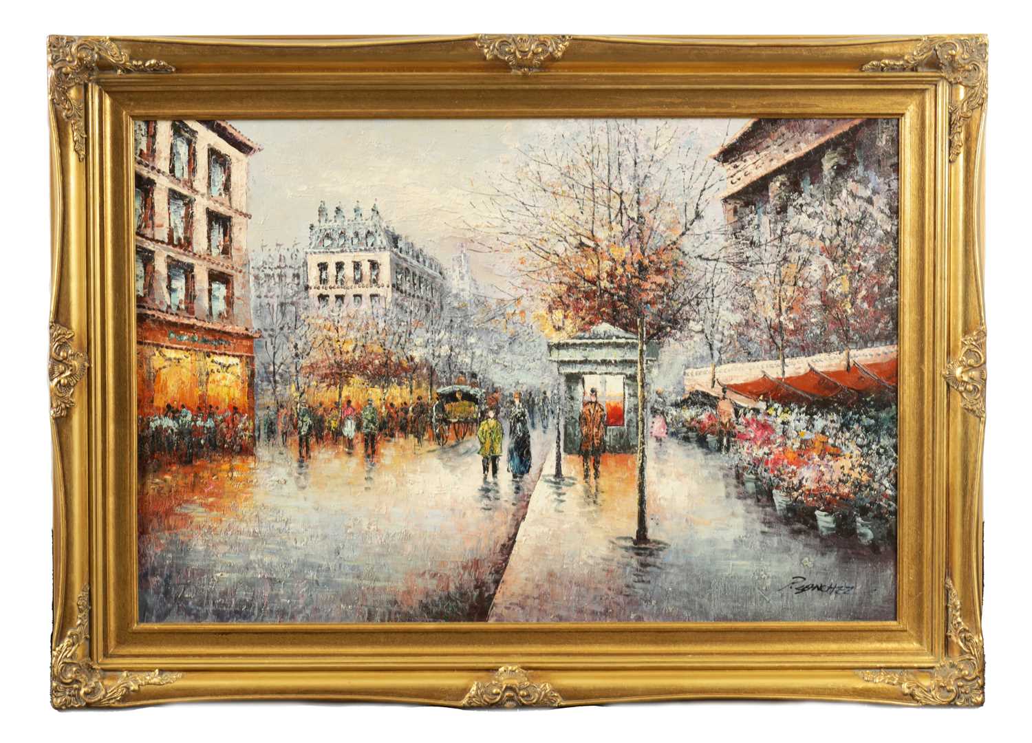 Lot 1324 - P SANCHEZ 20TH CENTURY OIL ON CANVAS PARISIAN STREET SCENE