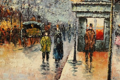 Lot 1324 - P SANCHEZ 20TH CENTURY OIL ON CANVAS PARISIAN STREET SCENE