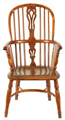 Lot 1117 - A 19TH CENTURY YEW-WOOD AND ELM HIGH-BACK WINDSOR ARM CHAIR