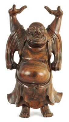 Lot 1283 - A 19TH CENTURY CARVED WOOD BUDDHA