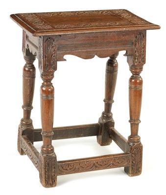 Lot 1168 - A 19TH CENTURY CARVED OAK JOINT STOOL