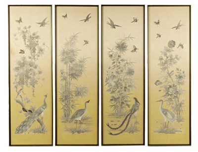 Lot 105 - A SET OF FOUR 19TH CENTURY CHINESE EMBROIDERED SILK PANELS