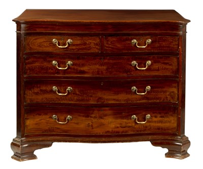 Lot 1384 - A LARGE GEORGE III STYLE MAHOGANY SERPENTINE CHEST OF DRAWERS